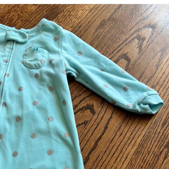 Carter's Blue and Silver Polka Dot Zip Long Sleeve Fleece Footie Pajamas - 2T - Picture 2 of 3